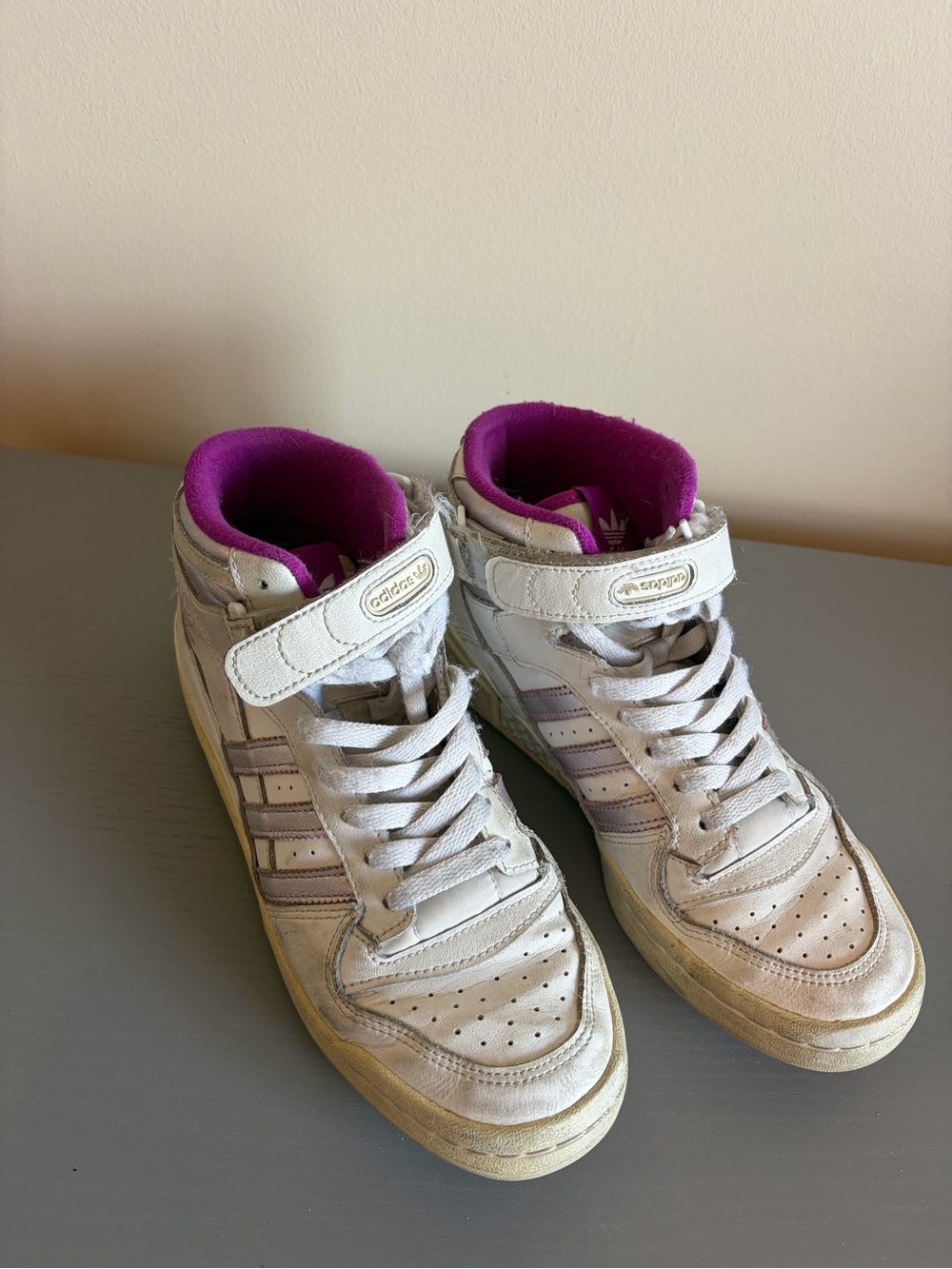 adidas Women's White High-Top Sneakers with Purple Lining